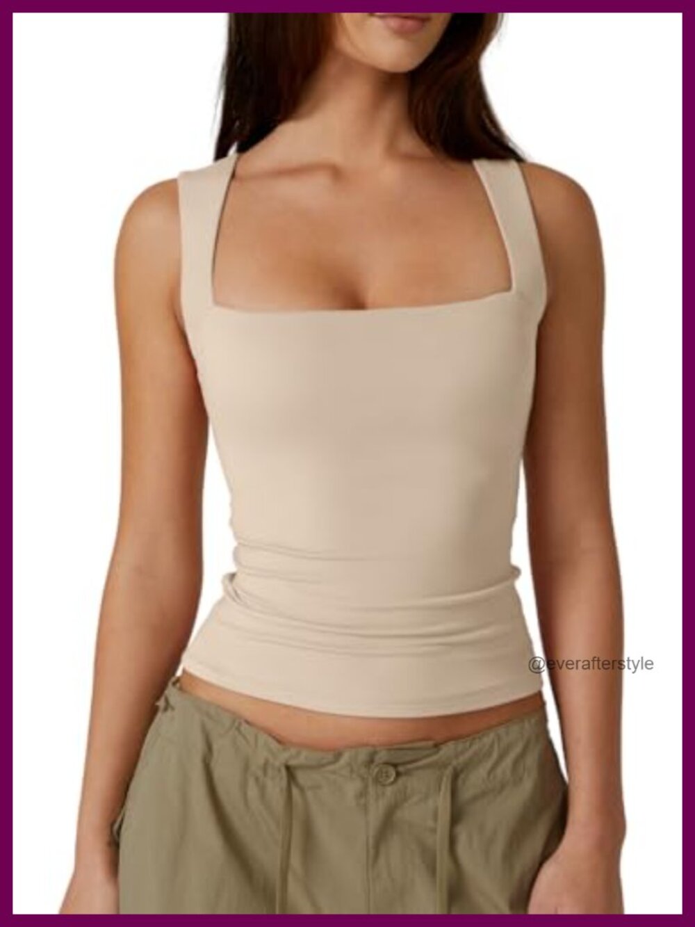 Square Neck Sleeveless Double-Layer Tank Top Basic Tight T Shirt